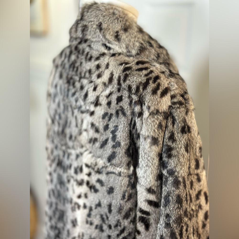 Genuine Rabbit Dyed Leopard Print Fur Coat - Picture 6 of 10